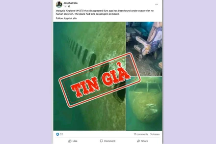 Một bài đăng trên Twitter thông tin sai sự thật rằng xác máy bay dưới đáy biển là máy bay MH370 mất tích 9 năm trước. (Ảnh chụp màn hình)