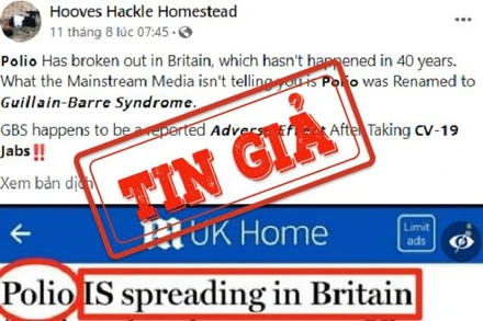 Ảnh chụp màn hình một bài đăng trên Facebook thông tin sai lệch rằng bại liệt là tác dụng phụ sau tiêm vaccine Covid-19.