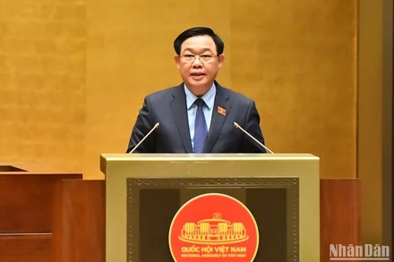 Chủ tịch Quốc hội Vương Đình Huệ phát biểu bế mạc phiên chất vấn và trả lời chất vấn tại Kỳ họp thứ 5, Quốc hội khóa XV. (Ảnh: ĐĂNG KHOA)