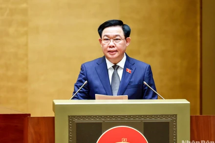 Chủ tịch Quốc hội Vương Đình Huệ phát biểu khai mạc phiên chất vấn tại Kỳ họp thứ 6, Quốc hội khóa XV. (Ảnh: DUY LINH)