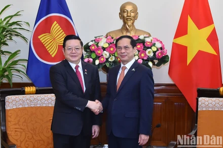 Bộ trưởng Ngoại giao Bùi Thanh Sơn tiếp Tổng Thư ký ASEAN Kao Kim Hourn. (Ảnh: THỦY NGUYÊN)