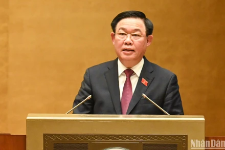 Chủ tịch Quốc hội Vương Đình Huệ phát biểu bế mạc Kỳ họp bất thường lần thứ 2, Quốc hội khóa XV. (Ảnh: DUY LINH)