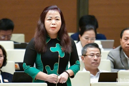 Đại biểu Vũ Thị Lưu Mai (đoàn Hà Nội) phát biểu tại hội trường ngày 4/11. (Ảnh: DUY LINH)