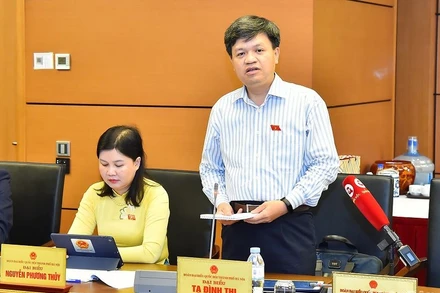 Đại biểu Tạ Đình Thi (đoàn Hà Nội) phát biểu trong phiên thảo luận tổ chiều 5/6. (Ảnh: THỦY NGUYÊN)