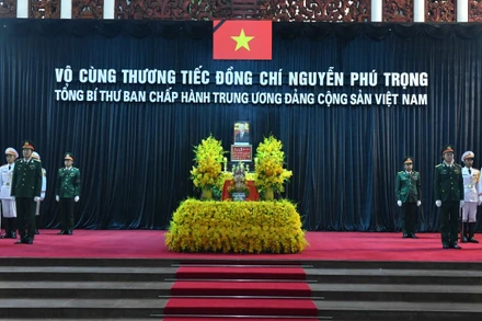 Linh cữu Tổng Bí thư Nguyễn Phú Trọng được quàn tại Nhà tang lễ Quốc gia số 5 Trần Thánh Tông, thành phố Hà Nội.