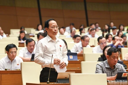 Đại biểu Nguyễn Trúc Sơn (đoàn Bến Tre) phát biểu ý kiến ở hội trường sáng 2/11. (Ảnh: DUY LINH)