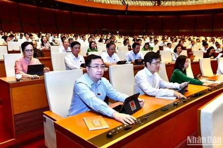 Đại biểu Quốc hội biểu quyết thông qua Luật Giá (sửa đổi). (Ảnh: ĐĂNG KHOA)