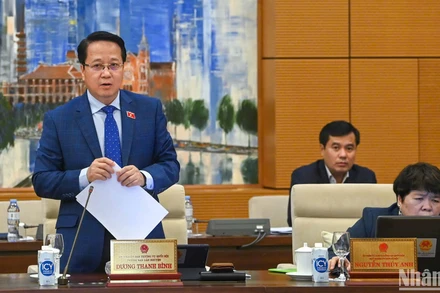 Phó Trưởng Ban Dân nguyện Hoàng Anh Công báo cáo tại phiên họp. (Ảnh: DUY LINH)