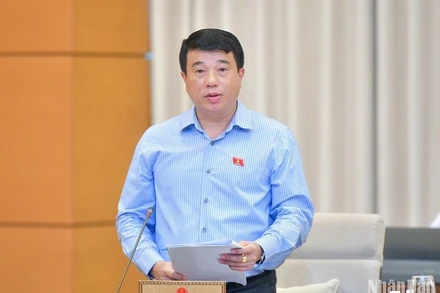 Chủ tịch Hội đồng Dân tộc của Quốc hội Y Thanh Hà Niê Kđăm, Phó Trưởng đoàn Thường trực Đoàn giám sát báo cáo tại phiên họp chiều 17/8. (Ảnh: DUY LINH)