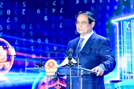 Thủ tướng Phạm Minh Chính phát biểu tại sự kiện Ngày chuyển đổi số ngành ngân hàng 2025. (Ảnh TRẦN HẢI)