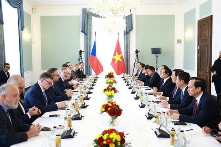 Thủ tướng Phạm Minh Chính và Thủ tướng Czech Petr Fiala hội đàm chính thức (Ảnh: NHẬT BẮC/VGP).