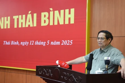 Thủ tướng Phạm Minh Chính phát biểu ý kiến tại cuộc làm việc với Ban Thường vụ Tỉnh ủy Thái Bình. (Ảnh: TRẦN HẢI)