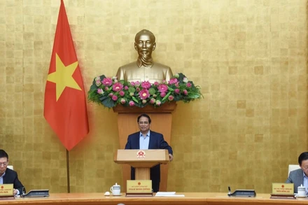 Thủ tướng Phạm Minh Chính chủ trì phiên họp Chính phủ chuyên đề về xây dựng pháp luật tháng 3/2025. (Ảnh: TRẦN HẢI)