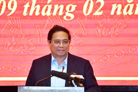 Thủ tướng Phạm Minh Chính phát biểu ý kiến kết luận cuộc làm việc với Ban Thường vụ Thành ủy Đà Nẵng. (Ảnh: THANH GIANG)