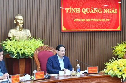 Thủ tướng Phạm Minh Chính phát biểu ý kiến chỉ đạo cuộc làm việc với Ban Thường vụ Tỉnh ủy Quảng Ngãi. (Ảnh: THANH GIANG)