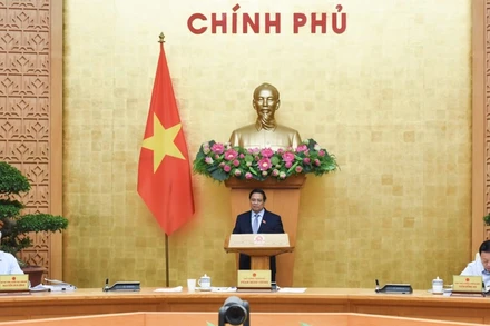 Thủ tướng Phạm Minh Chính chủ trì phiên họp Chính phủ thường kỳ tháng 4. (Ảnh: TRẦN HẢI)