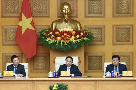 Thủ tướng Phạm Minh Chính chủ trì Toạ đàm với các tập đoàn, doanh nghiệp lớn của Hàn Quốc. (Ảnh: TRẦN HẢI)