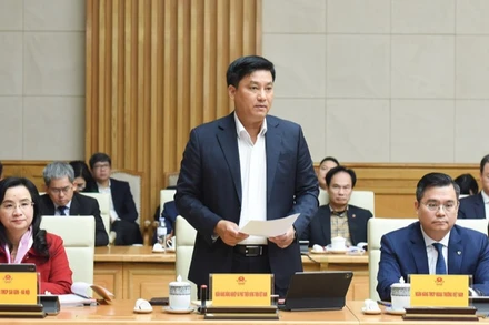 Ông Phạm Toàn Vượng, Tổng Giám đốc Ngân hàng Nông nghiệp và Phát triển nông thôn Việt Nam (Agribank) phát biểu tại Hội nghị. (Ảnh: TRẦN HẢI)