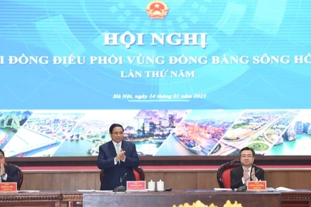 Thủ tướng Phạm Minh Chính chủ trì Hội nghị Hội đồng điều phối vùng Đồng bằng sông Hồng lần thứ năm. (Ảnh: TRẦN HẢI)