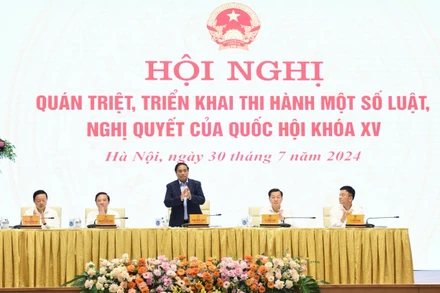 Thủ tướng Phạm Minh Chính chủ trì Hội nghị quán triệt, triển khai một số Luật, Nghị quyết của Quốc hội khóa XV. (Ảnh: Trần Hải)