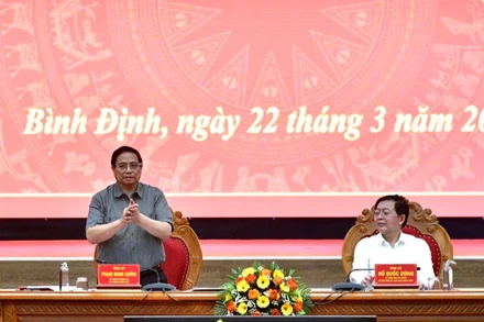 Thủ tướng Phạm Minh Chính chủ trì cuộc làm việc với Ban Thường vụ Tỉnh ủy Bình Định. (Ảnh: THANH GIANG)