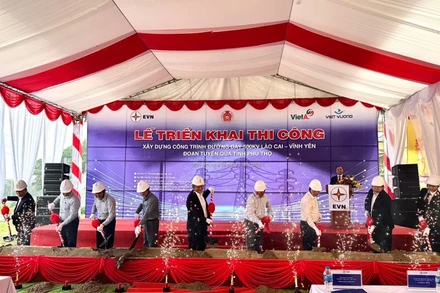 Các đại biểu thực hiện nghi thức triển khai dự án. (Ảnh: EVN)