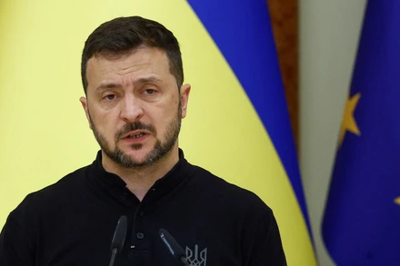 Tổng thống Ukraine Volodymyr Zelenskiy tham dự cuộc họp báo chung với Thủ tướng Hungary Viktor Orban tại Kiev, Ukraine, ngày 2/7/2024. (Ảnh: Reuters) 