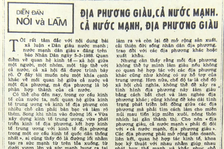 Địa phương giàu, cả nước mạnh. Cả nước mạnh, địa phương giàu