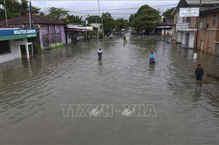 Cảnh ngập lụt sau những trận mưa lớn do ảnh hưởng của bão tại Puerto Barrios, Izabal, Guatemala, ngày 5/11/2020. (Ảnh tư liệu: AFP/TTXVN) 