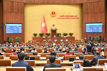 Quốc hội biểu quyết thông qua Luật Tổ chức Chính phủ (sửa đổi) với tỷ lệ tán thành cao. (Ảnh: DUY LINH) 