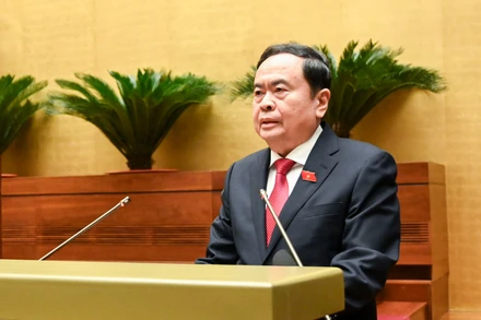 Chủ tịch Quốc hội Trần Thanh Mẫn phát biểu tại phiên bế mạc Kỳ họp thứ 8, Quốc hội khóa XV. (Ảnh: DUY LINH) 