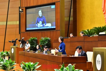 Bộ trưởng Nội vụ Phạm Thị Thanh Trà trả lời chất vấn chiều 4/11. (Ảnh: THỦY NGUYÊN)