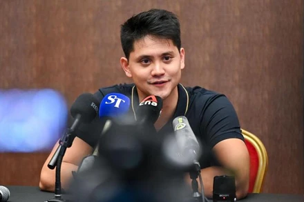 Joseph Schooling tại cuộc họp báo tuyên bố giải nghệ, ngày 2/4/2024. (Ảnh: CNA)