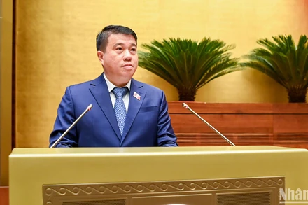 Chủ tịch Hội đồng Dân tộc của Quốc hội, Phó Trưởng Đoàn giám sát của Quốc hội Y Thanh Hà Niê Kđăm trình bày Báo cáo của Đoàn giám sát của Quốc hội về việc triển khai thực hiện các Nghị quyết của Quốc hội về các Chương trình mục tiêu quốc gia. (Ảnh: DUY LINH) 