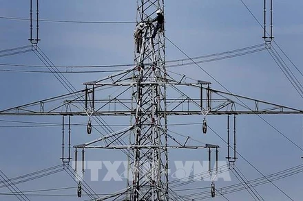 Đường dây truyền tải điện của Công ty điện lực Đức RWE ở Moers. (Ảnh: AP/TTXVN)