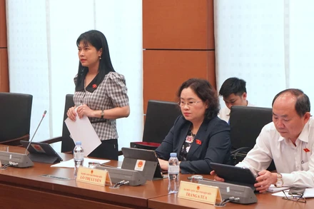 Đại biểu Tạ Thị Yên (Điện Biên) phát biểu. (Ảnh: TRUNG HƯNG)