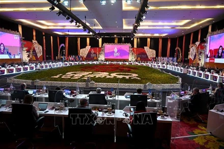 Toàn cảnh Hội nghị Bộ trưởng Tài chính và Thống đốc Ngân hàng Trung ương Nhóm các nền kinh tế phát triển và mới nổi hàng đầu thế giới (G20) tại Nusa Dua, Indonesia ngày 15/7/2022. (Ảnh: AFP/TTXVN)