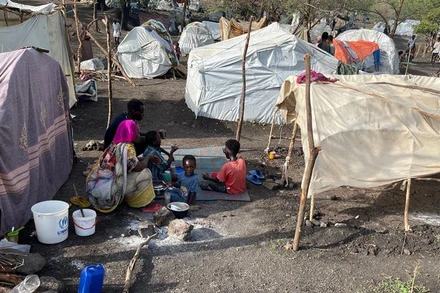 Người dân sinh hoạt tại nơi trú ẩn tạm thời gần Trại Awlala, khu vực Amhara, Ethiopia ngày 31/5/2024. (Ảnh minh họa: Reuters) 