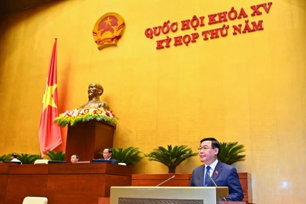 Chủ tịch Quốc hội Vương Đình Huệ phát biểu khai mạc Kỳ họp thứ 5, Quốc hội khóa XV. (Ảnh: ĐĂNG KHOA)