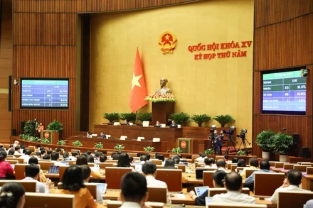 Quốc hội biểu quyết thông qua Luật Phòng thủ dân sự. (Ảnh: DUY LINH)