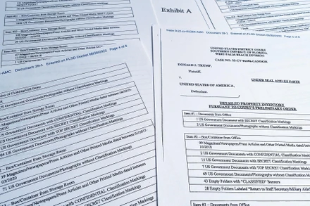 Bản kiểm kê chi tiết các tài liệu và vật dụng khác FBI tịch thu tại nhà của cựu Tổng thống Mỹ Donald Trump ở bang Florida. (Ảnh: Reuters)