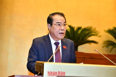 Trưởng Ban Dân nguyện thuộc Ủy ban Thường vụ Quốc hội Dương Thanh Bình trình bày Báo cáo Kết quả giám sát việc giải quyết, trả lời kiến nghị của cử tri gửi đến Kỳ họp thứ 3, Quốc hội khóa XV. Ảnh: ĐĂNG KHOA