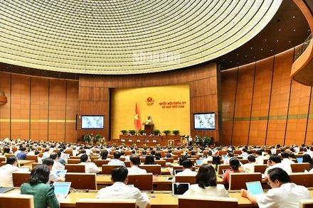 Quang cảnh phiên làm việc tại hội trường Quốc hội sáng 29/5. (Ảnh: ĐĂNG KHOA)
