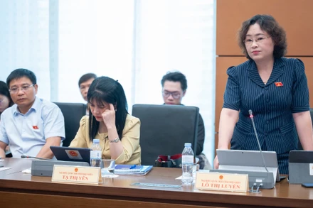 Đại biểu Lò Thị Luyến, Phó Trưởng Đoàn đại biểu Quốc hội chuyên trách tỉnh Điện Biên phát biểu thảo luận tại Tổ 8. (Ảnh: TRUNG HƯNG)