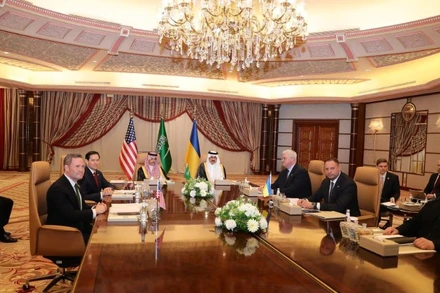 Phái đoàn Mỹ và Ukraine tiến hành đàm phán tại Jeddah, Saudi Arabia, ngày 11/3/2025. (Ảnh: Xinhua) 