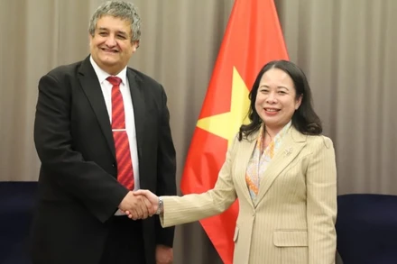 Phó Chủ tịch nước Võ Thị Ánh Xuân tiếp Phó Chủ tịch Đảng Cộng sản Séc-Morava Petr Simunek. (Ảnh: VOV) 