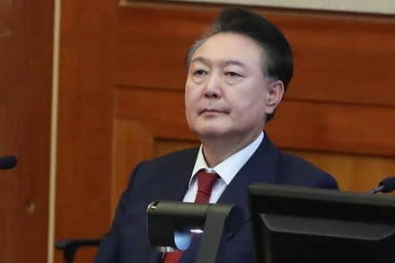 Tổng thống Hàn Quốc Yoon Suk Yeol tại Tòa án Hiến pháp ở Seoul ngày 20/2/2025. (Ảnh: THX/TTXVN)