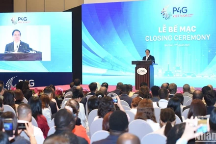 Thủ tướng Phạm Minh Chính phát biểu bế mạc Hội nghị Thượng đỉnh P4G lần thứ 4. (Ảnh: TRẦN HẢI) 