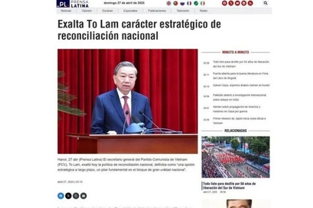 Prensa Latina trích đăng bài viết của Tổng Bí thư Tô Lâm với tiêu đề “Nước Việt Nam là một, dân tộc Việt Nam là một”. (Ảnh: TTXVN)