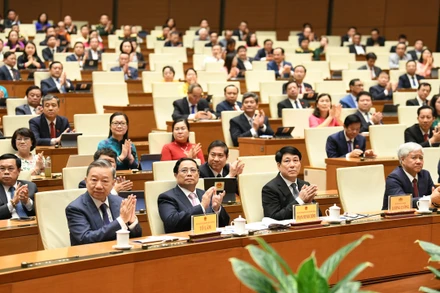 Lãnh đạo Đảng, Nhà nước cùng các đại biểu Quốc hội tại phiên bế mạc Kỳ họp thứ 7, Quốc hội khóa XV. (Ảnh: DUY LINH)